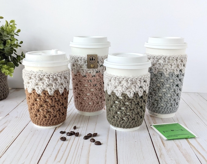 Crochet Cup Cozy, Reusable Coffee Sleeve, Hot Drink Knit Beverage Holder, Coffee Accessories