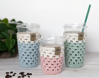 Iced Coffee Sleeve, Crochet Cup Cozy, Reusable Cold Brew Knit Beverage Holder, Coffee Accessories