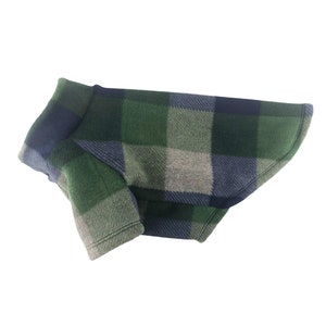 Navy, Green & Gray Buffalo Checks HIGH DENSITY Fleece Mock Neck Winter Top, Dog Clothing, Dog Clothes, Dog Apparel, Winter Apparel