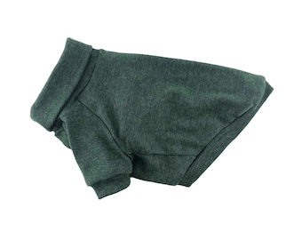 Heather Forest Green THIN  1x1 Rib knit Turtleneck T-shirt, Dog Top, Dog T-shirt, Dog Clothing, Dog Clothes, Dog Apparel, Made in USA