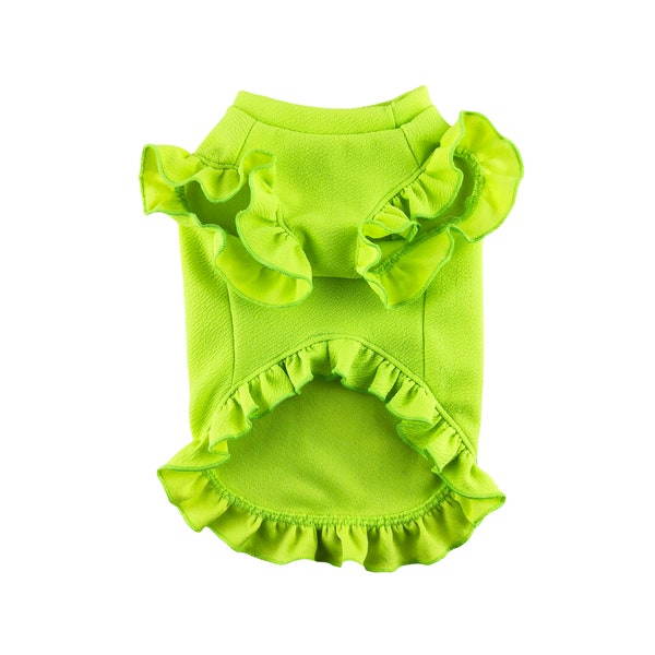 Neon Yellow Ruffled Dress, Liverpool Stretch Knit, Dog Top, Dog Clothing, Dog Fashion, Dog Apparel, Dog Clothes