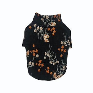 Black, Floral Print,  Rib Knit Mock Neck Top, Dog Top, Dog Clothing, Dog Fashion, Dog Apparel, Dog Clothes