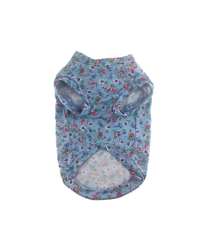 Dog Tee Dog Apparel Blue Floral Printed RayonCotton Thin Lightweight Jersey Tank Top Dog Clothing Made in USA Dog Fashion
