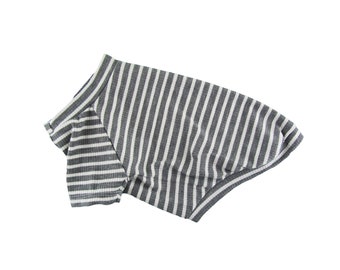 Grå & vit randig 4x2 ribbstickad t-shirt, hundtopp, hund-t-shirt, hundkläder, hundmode, hundkläder, hundkläder