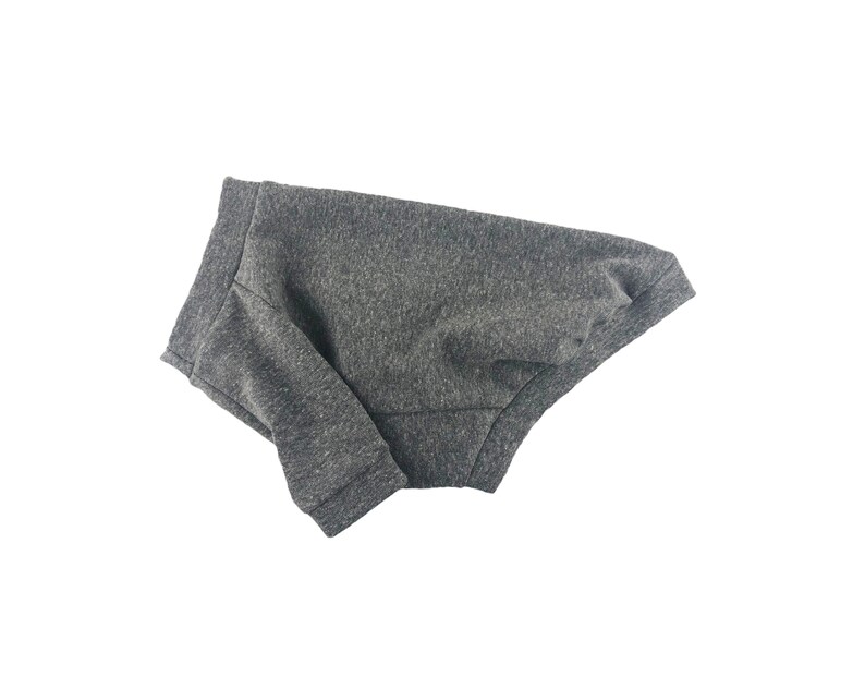 May include: A gray dog sweater with a ribbed texture.