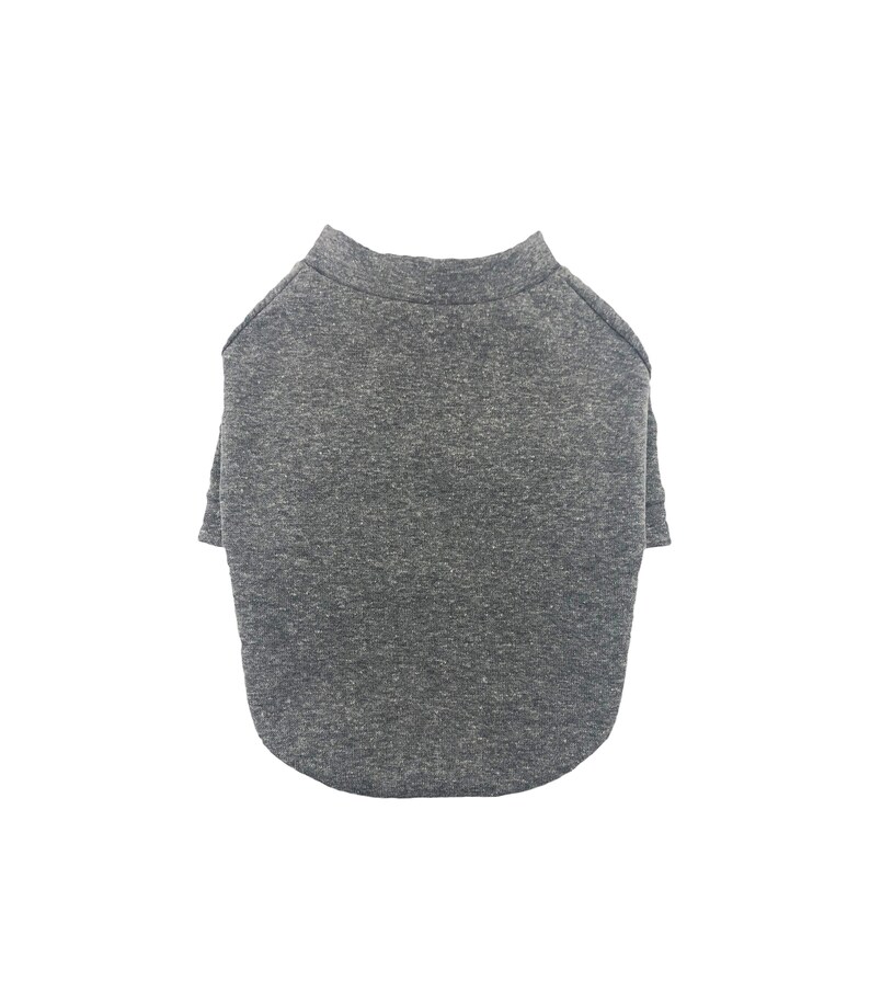 May include: A gray heather dog t-shirt with a crew neck.