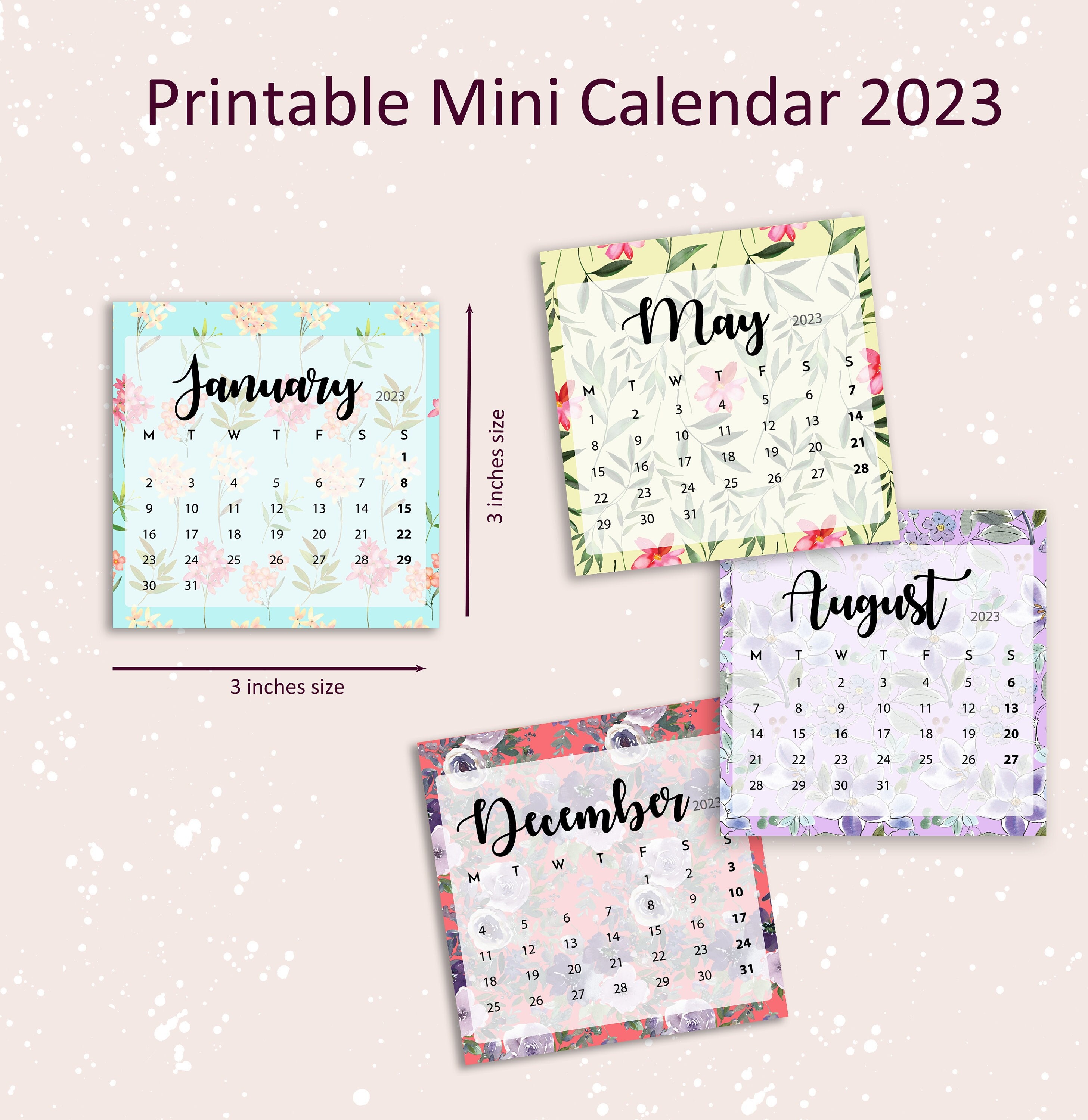 printable-2023-mini-calendar-3x3-inches-floral-calendar-etsy