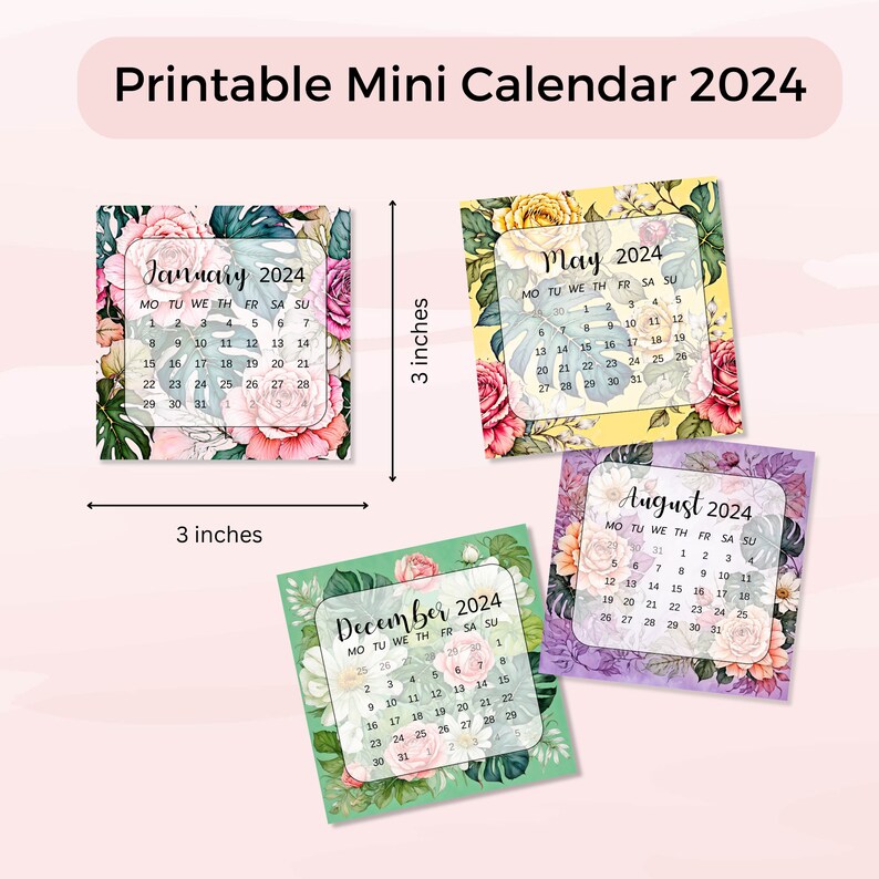 Mini Calendar 2024 Printable Mini Calendar Printable Floral Calendar