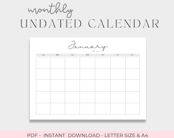Calendario mensual en blanco: páginas horizontales imprimibles (descarga PDF)