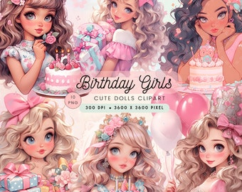 Birthday Girls Cute Dolls Clipart, Cute Dolls Birthday Clipart, Cute Dolls Birthday graphics, Cute Dolls Birthday Design