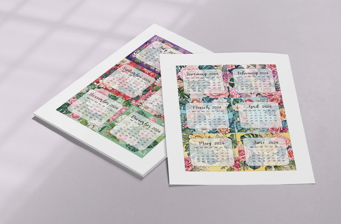 Mini Calendar 2024 Printable Mini Calendar Printable Floral Calendar ...