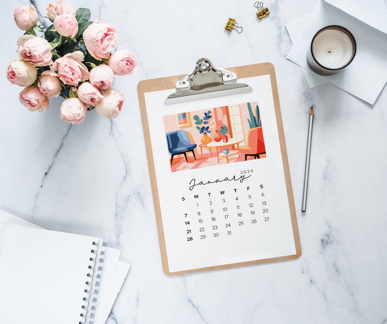 Printable 2024 Mini Calendar,monthly Desk Calendar Sunday Start 2024 ...