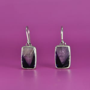 Trapiche Amethyst Rectangle Sterling Silver Dangle Earrings