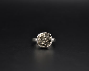 Rohe Pyrit Quadrat Sterling Silber Ring