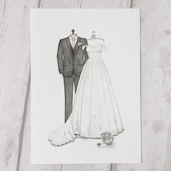 Custom Wedding Dress And Suit Sketch Illustration Drawing Etsy