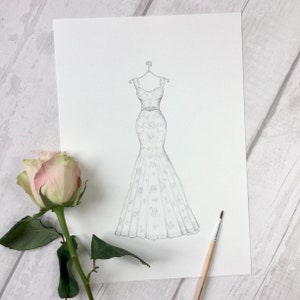 Custom Fashion Illustration - Fashion Dress Sketch on Tonal Paper