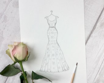 Vestido de novia personalizado dibujo pintura artística