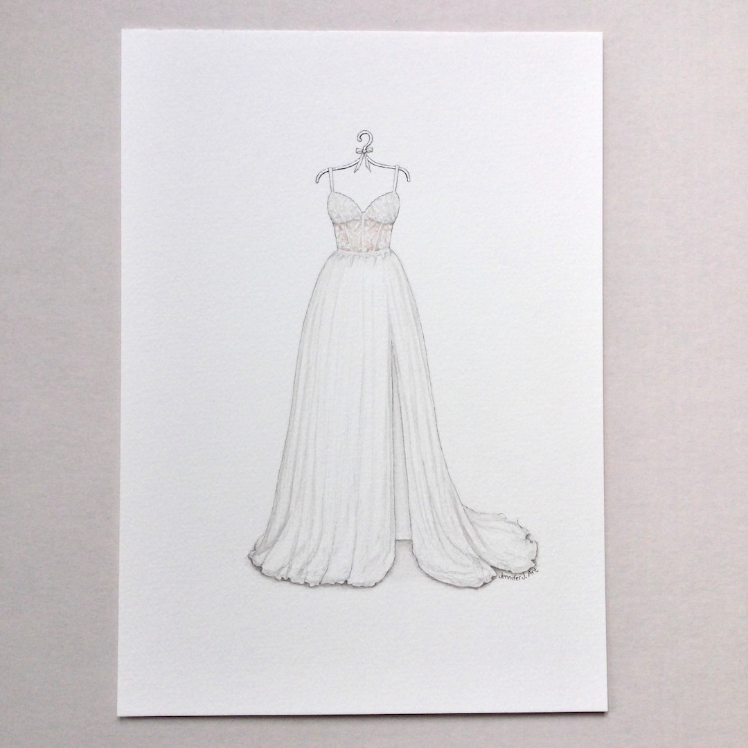 CUSTOM Wedding Dress Sketch Illustration Drawing Painting Portrait