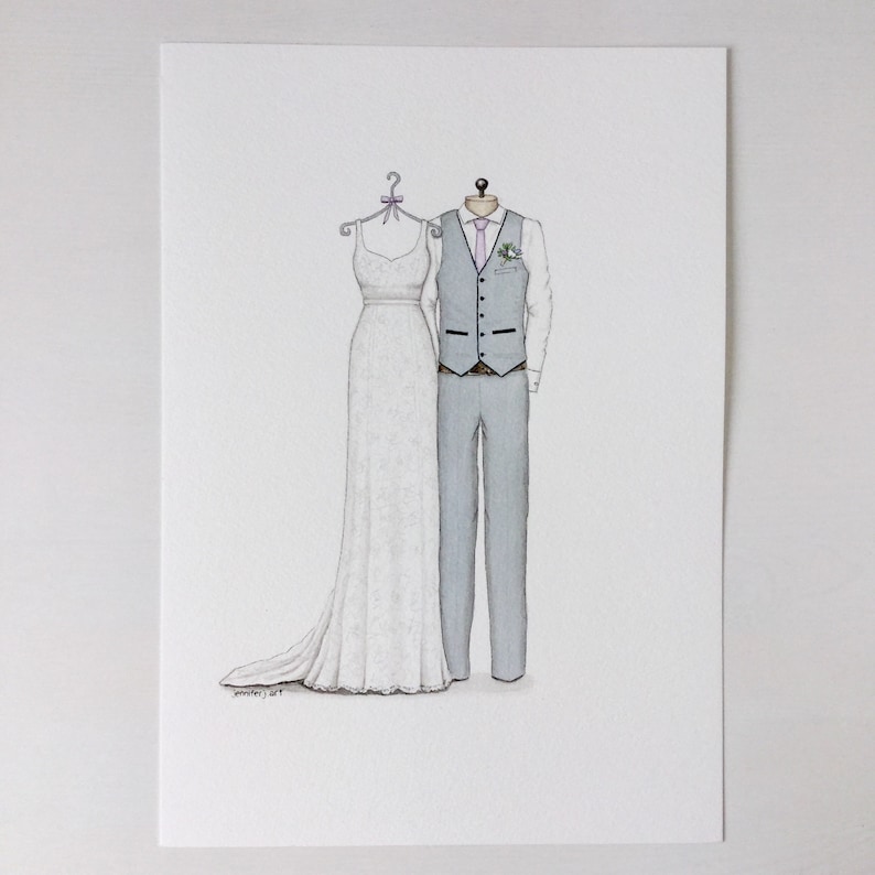 CUSTOM Wedding dress and suit sketch illustration drawing painting portrait