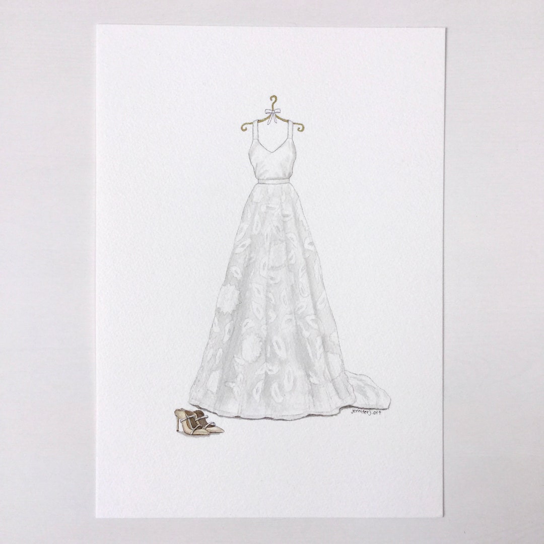 Abito da sposa PERSONALIZZATO e scarpe ritratto illustrazione - Main Image
