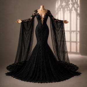 Black Lace Long Mermaid Dresses - Etsy Black Lace Long Mermaid Dresses - Etsy
