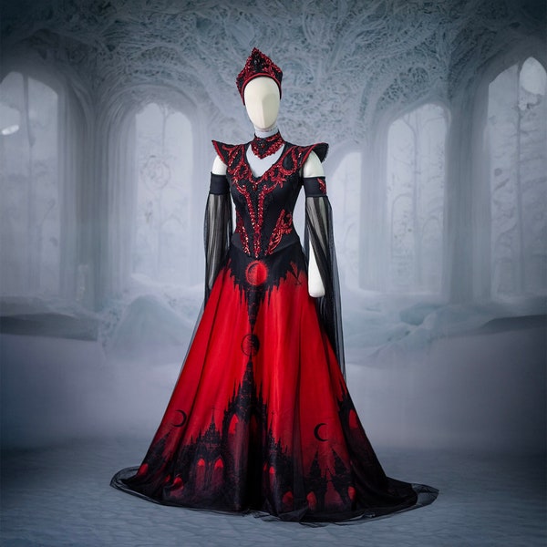 Phases de lune dentelle robe rouge gothique princesse médiévale robe noire mariage sorcière païenne fée fantaisie fantaisie médiévale viking païen slave