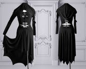 slashed dress Morticia Addams black gothic
