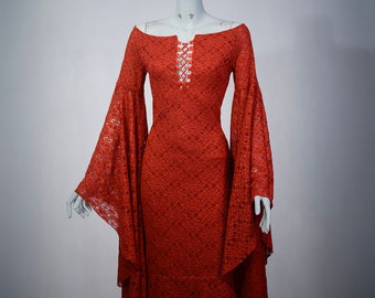 Celtic Gothic Pagan Mermaid Lace Dress With Bell Sleeves in Various Colors   Perfect for Weddings, Proms, and Balls - Etsy