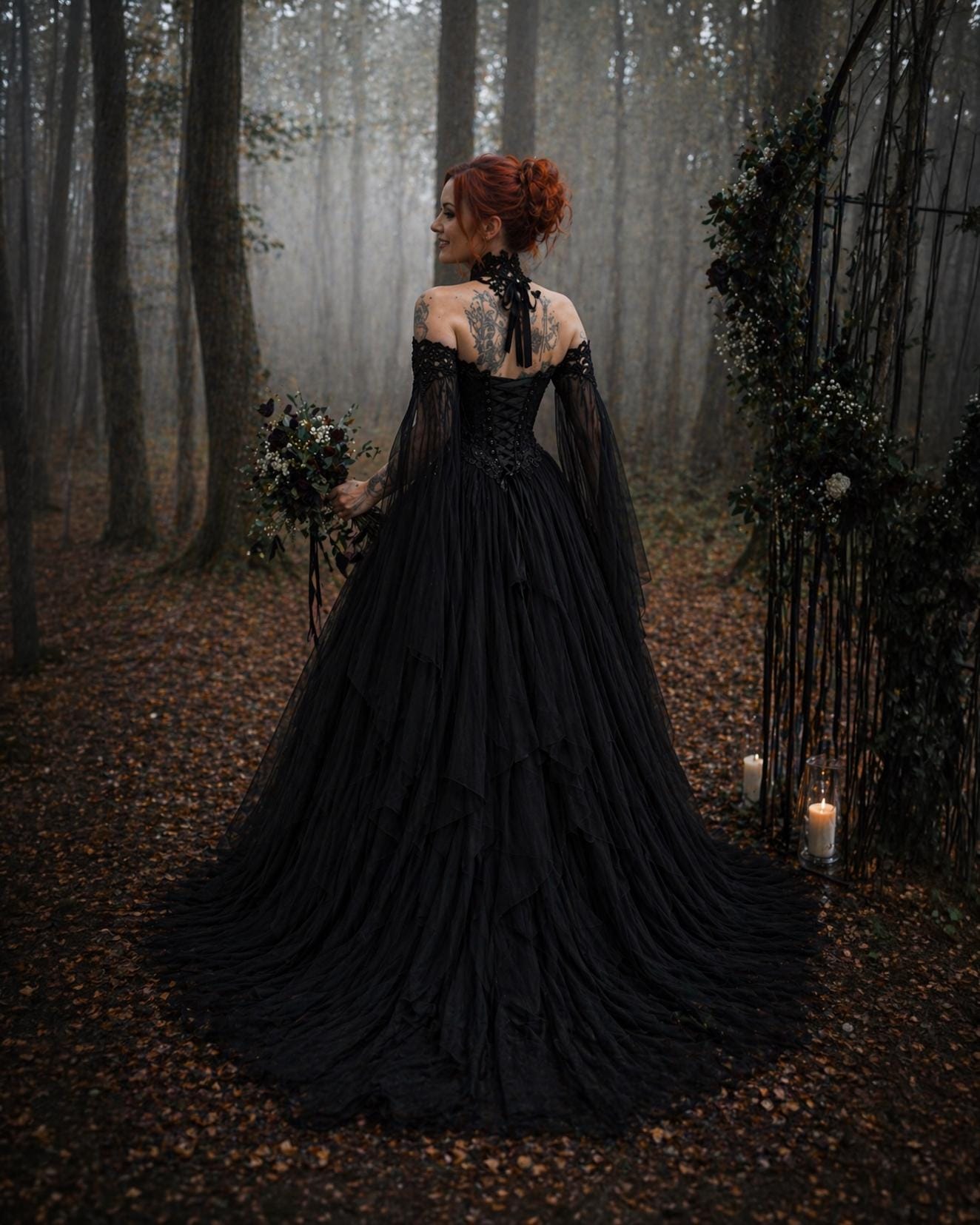 Crystalia Noire Wedding Gown, Black Gothic Bridal Dress, Witchy Corset