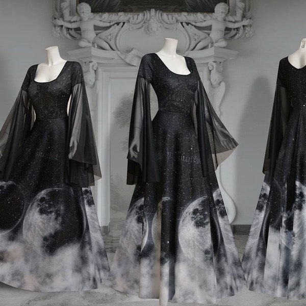 MAXI Ombre moon dress gothic doll phases gray ash