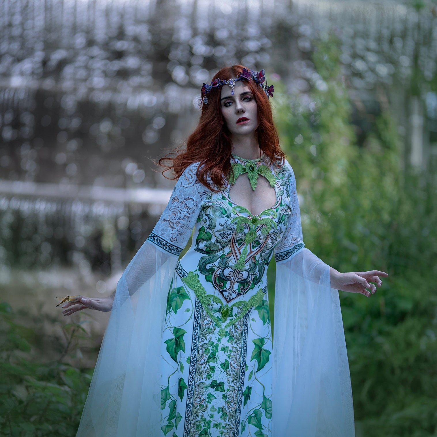 green emerald velvet dress zcbang Beach Wedding Dresses for Bride Forest Floral White Tiered Tulle  Colorful Lace Applique Wedding Ball Gown Backless Fairy Bridal Gown at  Amazon Women's Clothing store
