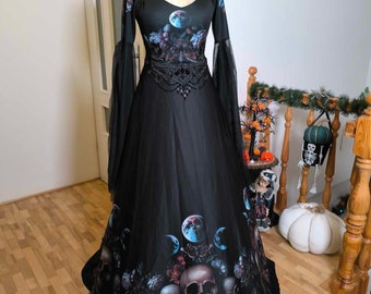 SALE dress prototype 6-10 size gothic halloween baroque beads romantic evening photoshoot photoshoot fancy fairy elven