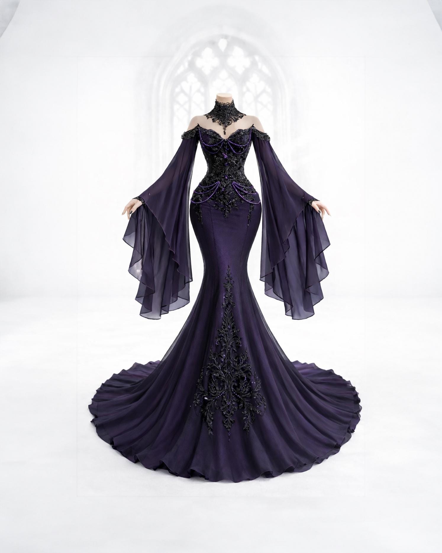 dark fairy wedding dress Gothic Bridal Dresses Dark Fairylike Sequined Ball Gown Size 6 / Black / With Veil + Gloves