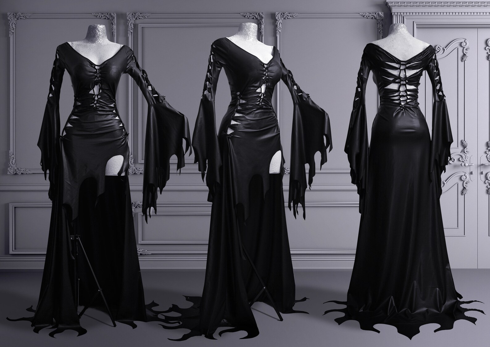morticia addams style wedding dress