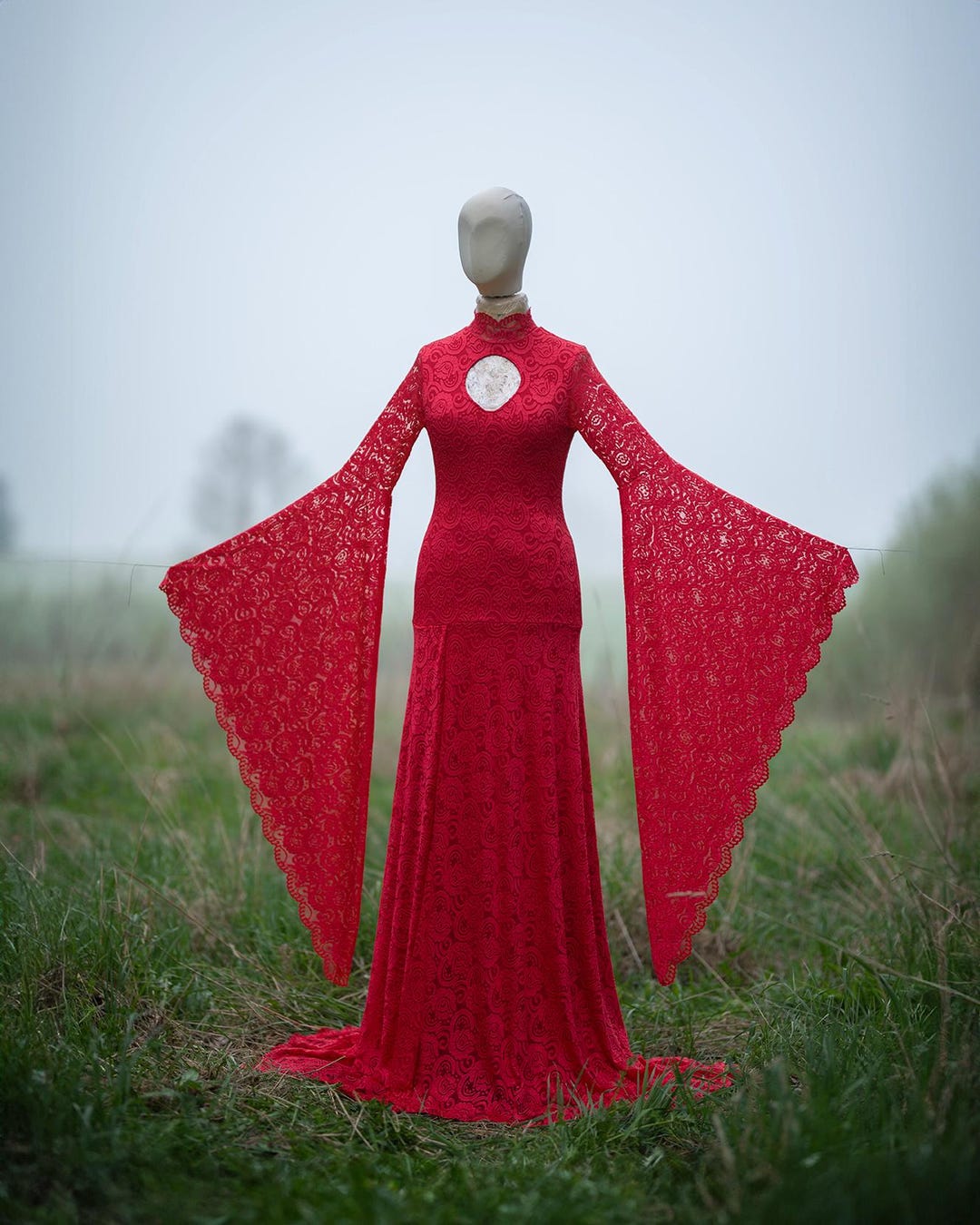 Vestido de novia gótico de encaje rojo, estilo sirena, para