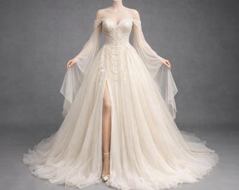 Abito da sposa Aurelia Solis Ashley – Abito da sposa romantico con corsetto e maniche leggere, disponibile su ordinazione.