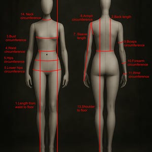 Measurement guide for custom wedding gowns
