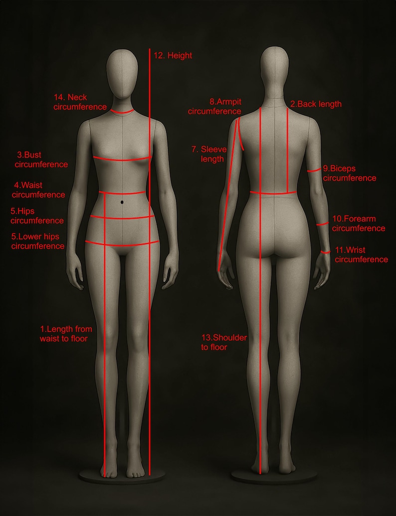Measurement guide for custom wedding gowns