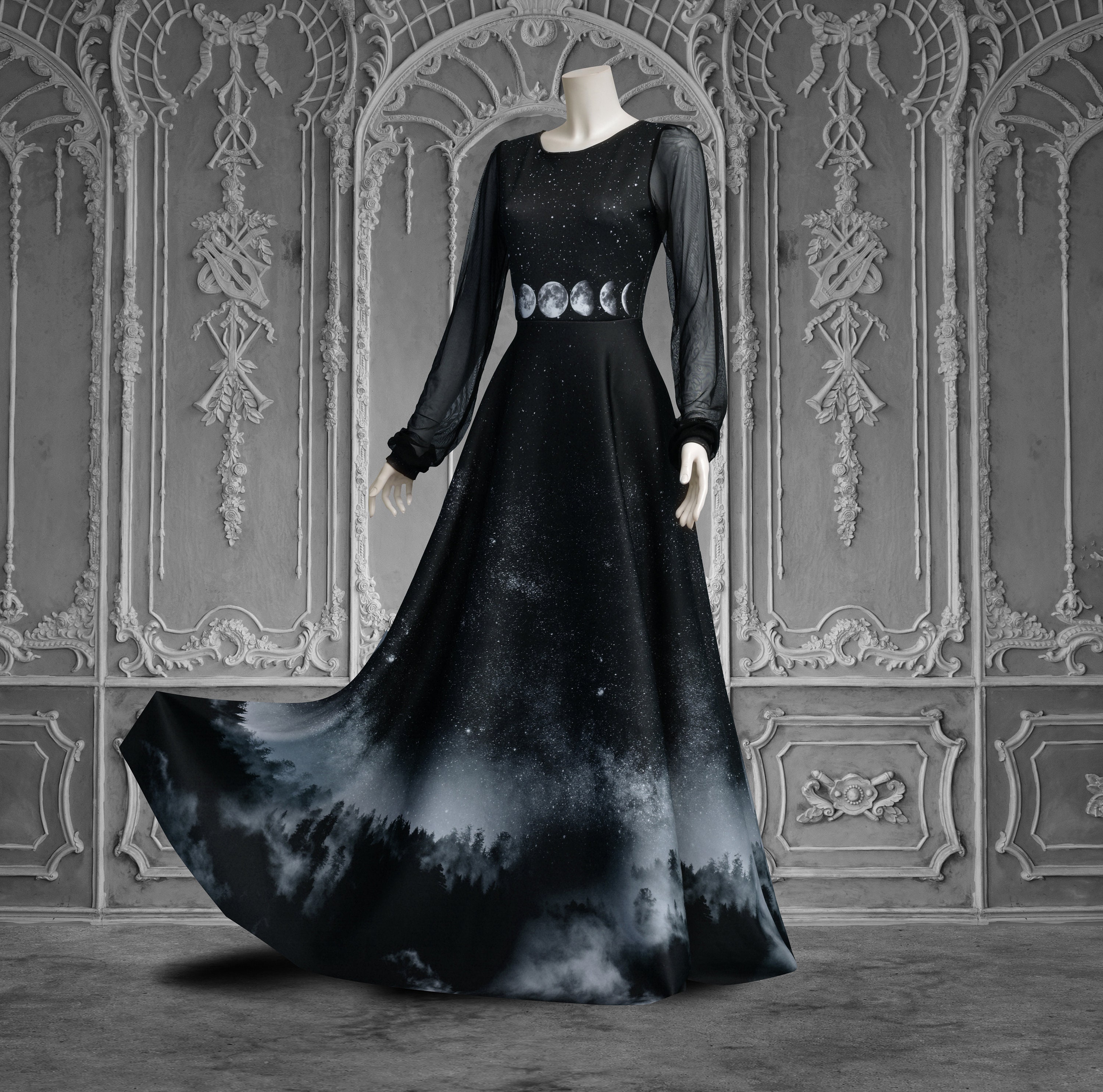 Ombre Moon Dress Gothic Forest Witchy Wedding Morticia