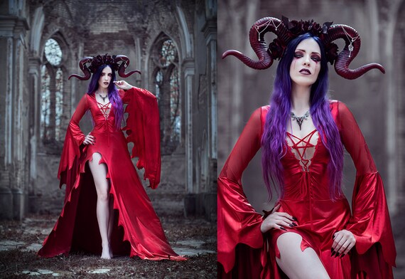 Red Gothic Wedding Dress for a Devils Bride Vampire Queen Shiny With Bat Train Batwing Sleeves Leg Slit Perfect for Weddings Proms Balls Etsy Canada