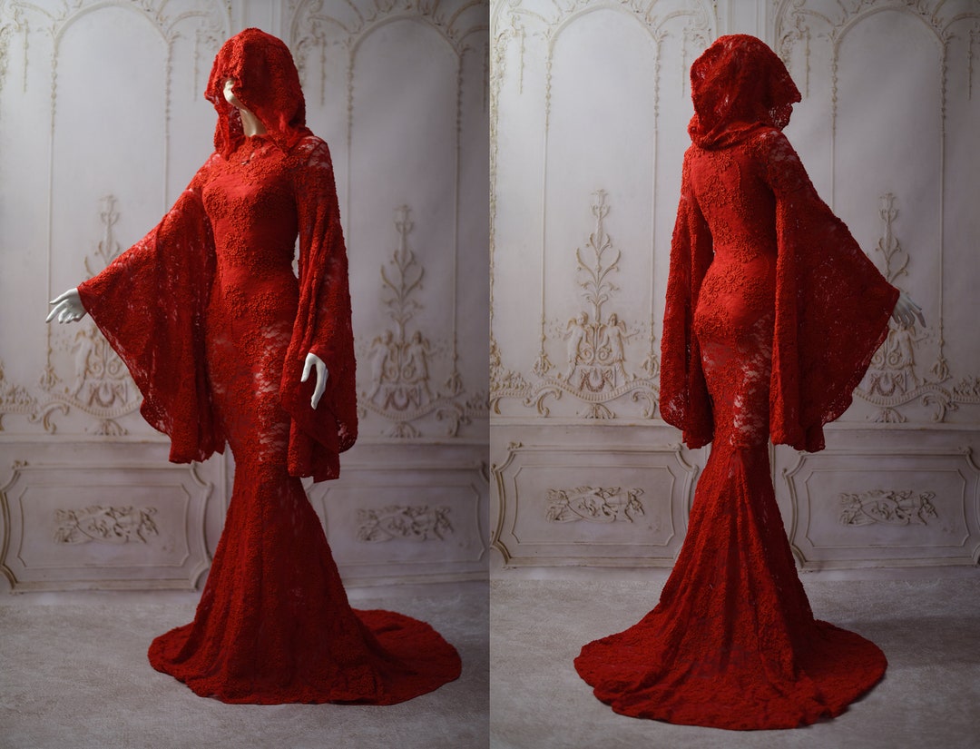 Red Gothic Lace Dress With Body Suit 