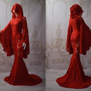 Red gothic lace dress with body suit