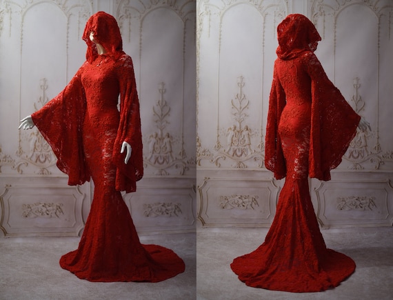 Red Gothic Lace Dress With Body Suit -  Canada