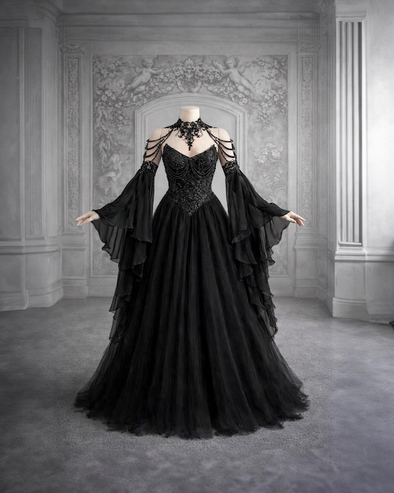 gothic style bridesmaid dresses Noctavia Moura Wedding Dress With Sleeves Black Corset Bridal Gown Preorder Custom Made Celadon Bridesmaid Dresses: Buy YGroup_1L89431 SIZE:M-L/6-10 Tailor today