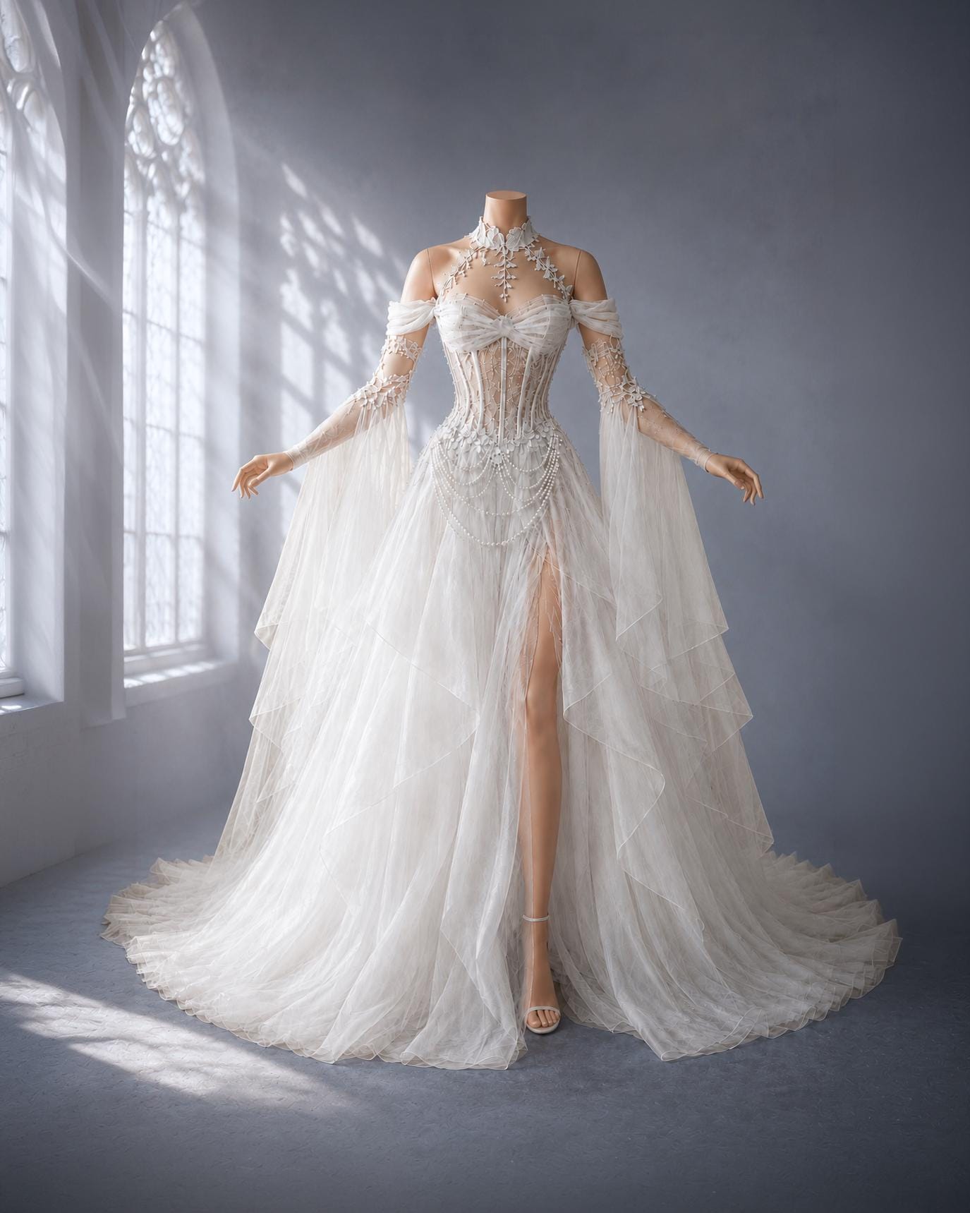 boho witchy wedding dress White The gown is completed white polka dot dress Bridesmaid - West Duluth SIZE:1 | XS-S
