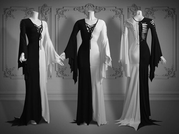 morticia addams style wedding dress