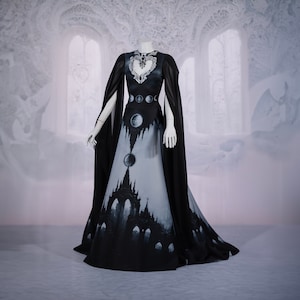 Moon phases lace gown gothic medieval princess black dress wedding witchy pagan fairy fancy fantasy medieval viking pagan collar bolero