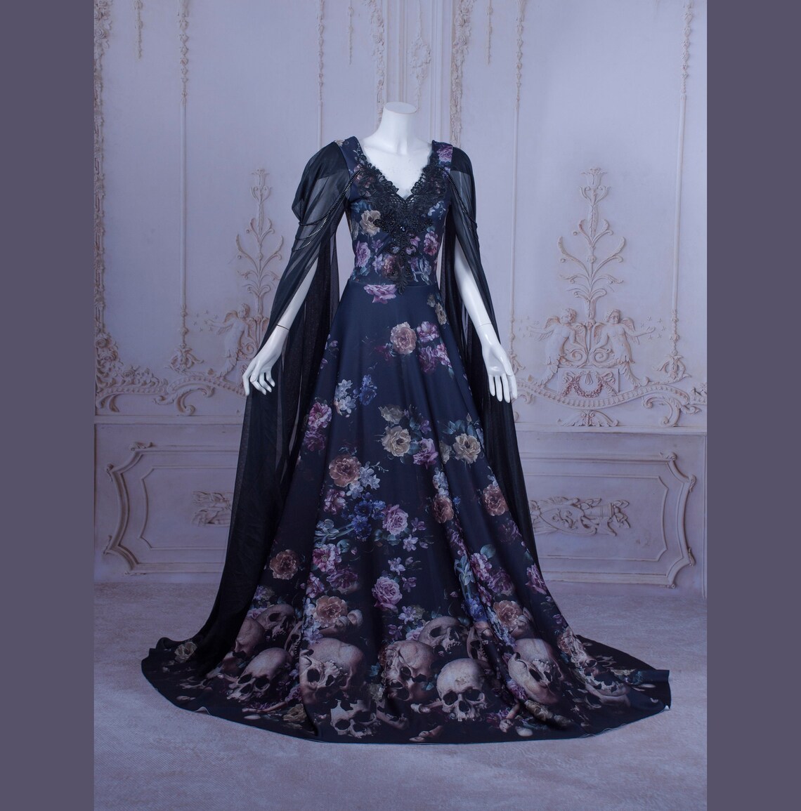 Silver Lace Skull Gown Gothic Wedding Fairy Fancy Mediaval Etsy