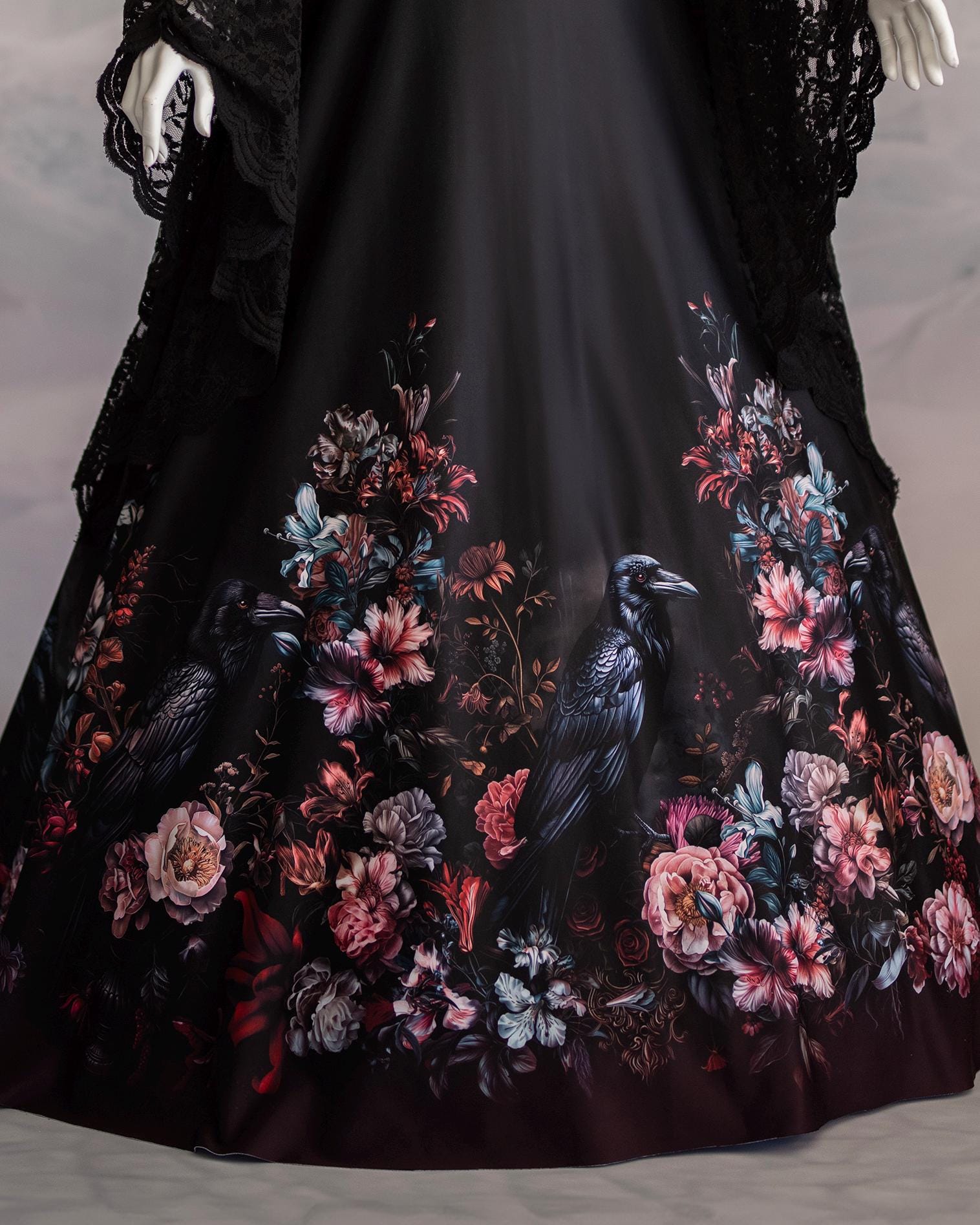 Morrigan Halloween Crow Gown Gothic Black Wedding Dress With Lace ...