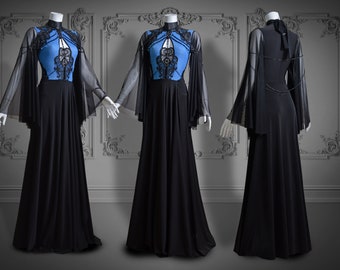 gothic dress gown mesh elven halloween lace guipure chains sleeves bells maxi long train wedding to size witchy